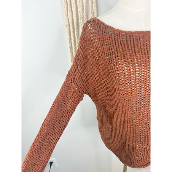 Vince Wool Open Knit Boatneck Sweater Small Rust Burnt Orange Relaxed Fit - Picture 6 of 9
